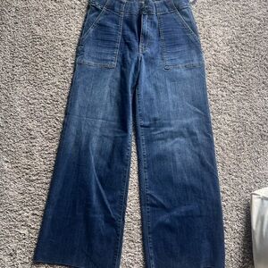 Kut from the Kloth Indigo Denim Jeans with Leather Logo Patch